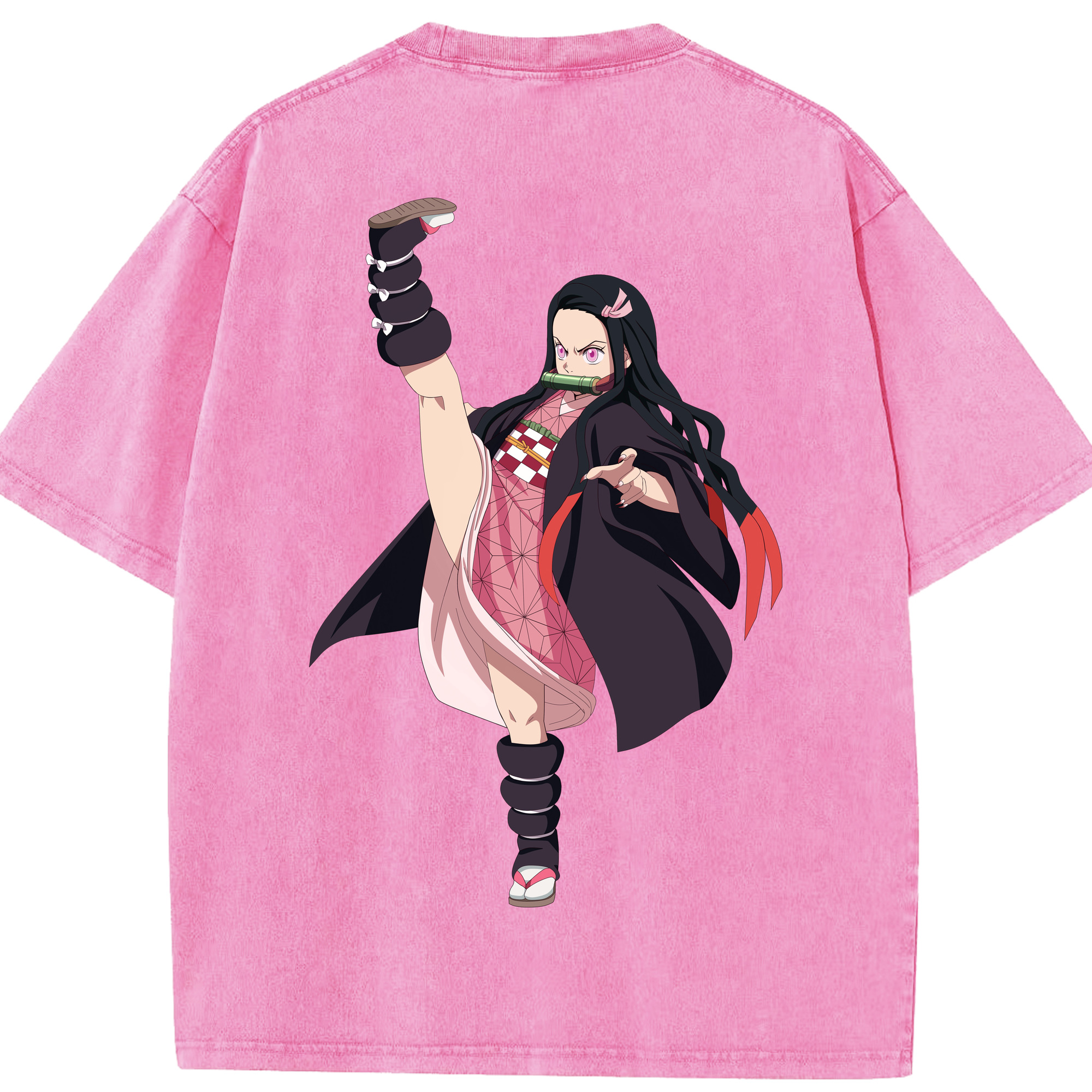 （画像用） 鬼滅の刃（きめつのやいば）竈門 禰󠄀豆子／かまど ねずこ Kamado Nezuko 綿100% ヴィンテージ風 半袖Tシャツ（背面プリント）